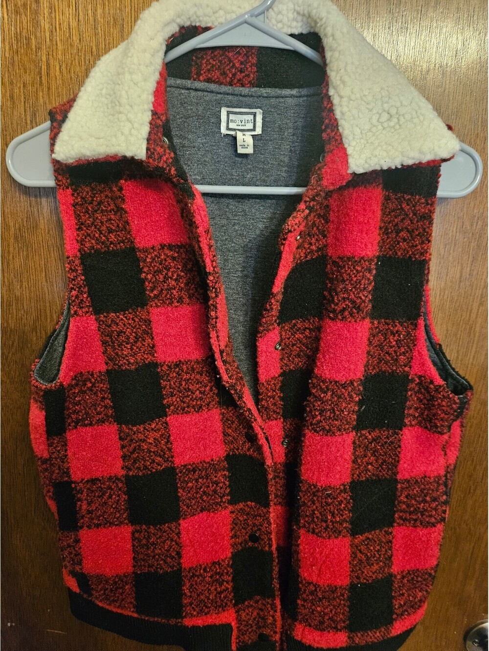 Movint Women's Small Red and Black Buffalo Plaid Sherpa Lined Vest